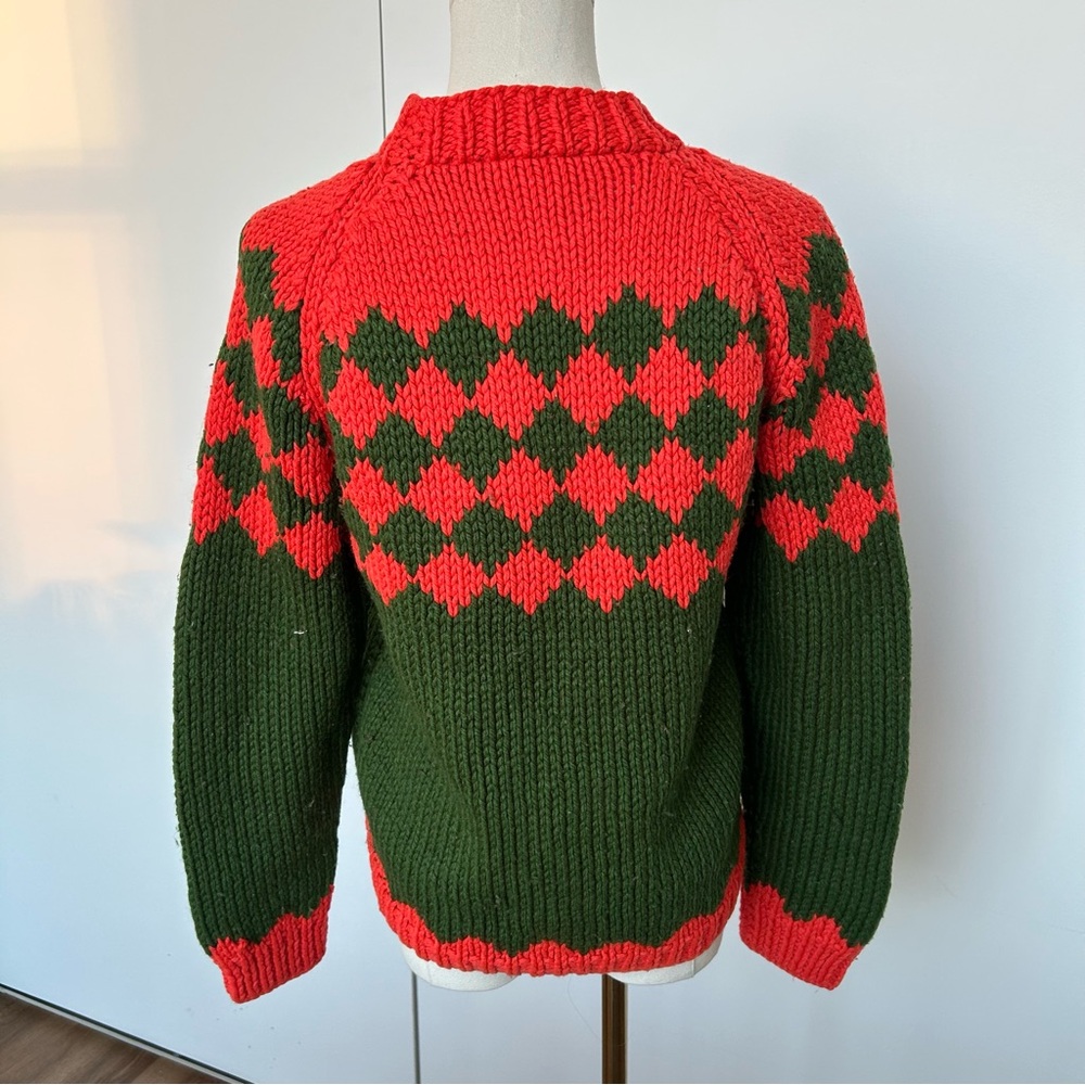 Vintage Green & Orange Checkered Knit Sweater - Picture 2 of 6